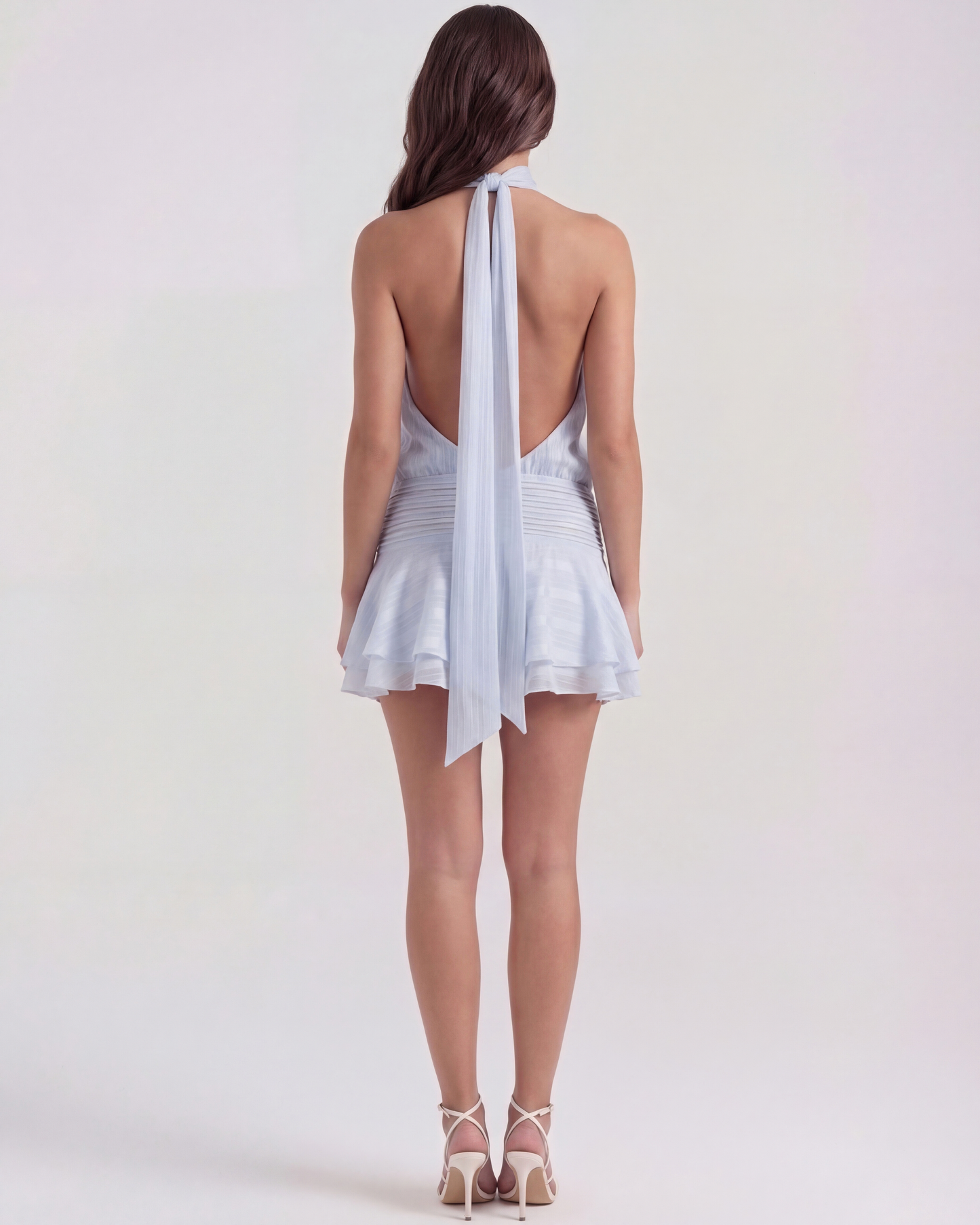 Chiara Women's Dress | Baby Blue Chiffon, Halter Neckline, Mini Length 7