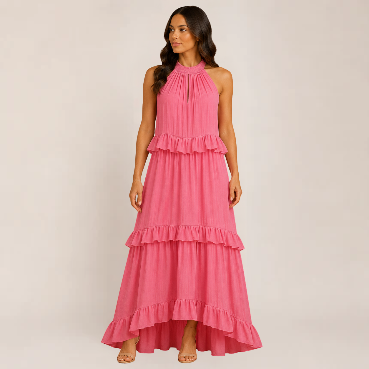 Chic Cherry Dress | Tiered Ruffle Maxi Summer Dress for Wedding Guests, Plus Size Available