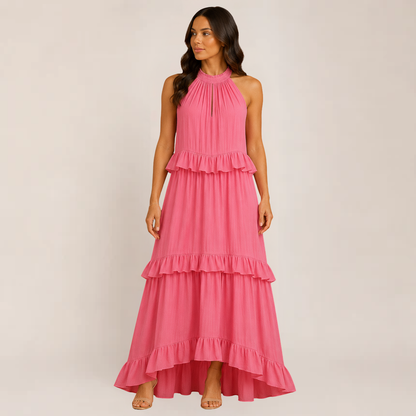 Chic Cherry Dress | Tiered Ruffle Maxi Summer Dress for Wedding Guests, Plus Size Available
