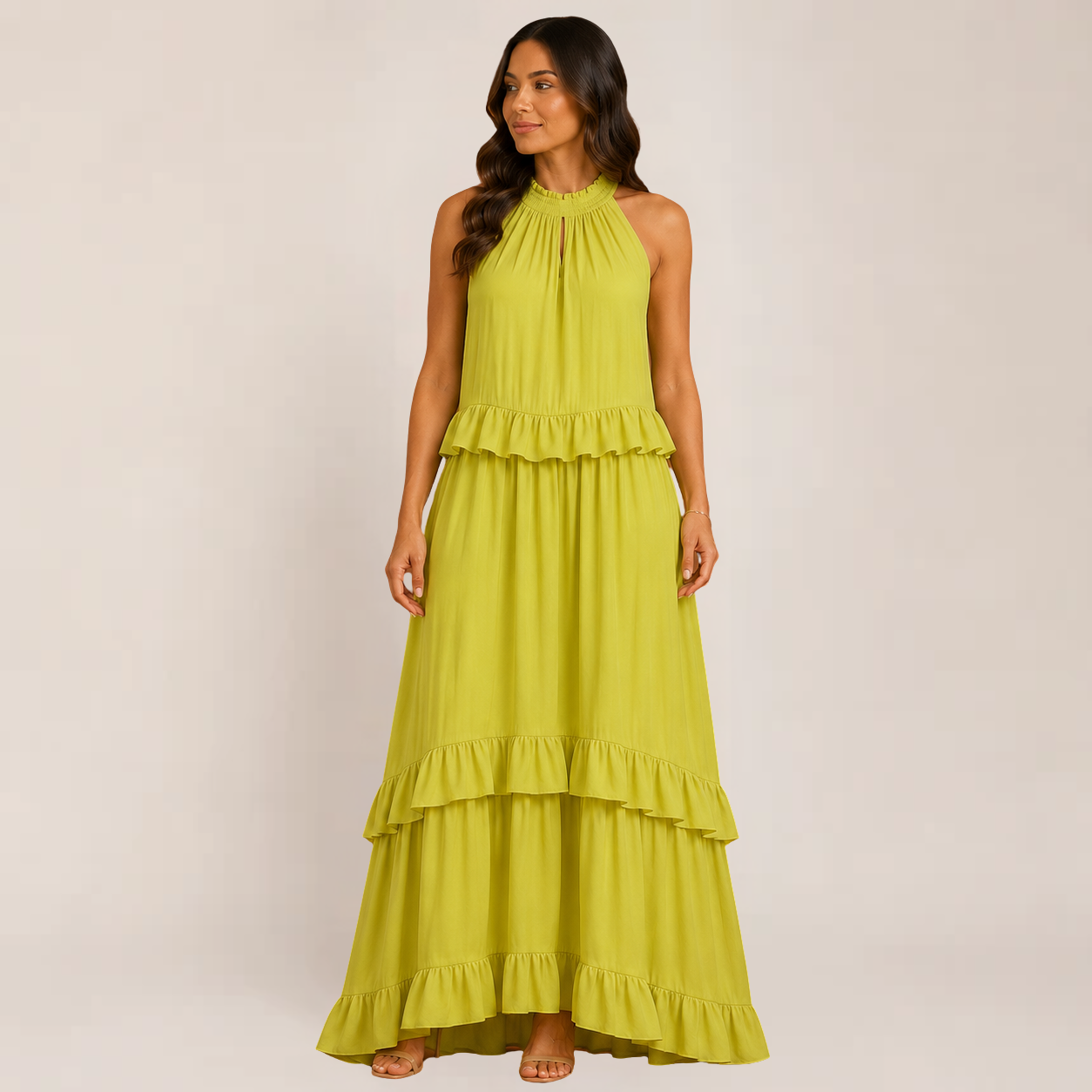 Chic Cherry Dress | Tiered Ruffle Maxi Summer Dress for Wedding Guests, Plus Size Available