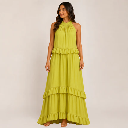 Chic Cherry Dress | Tiered Ruffle Maxi Summer Dress for Wedding Guests, Plus Size Available