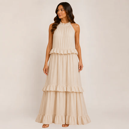 Chic Cherry Dress | Tiered Ruffle Maxi Summer Dress for Wedding Guests, Plus Size Available
