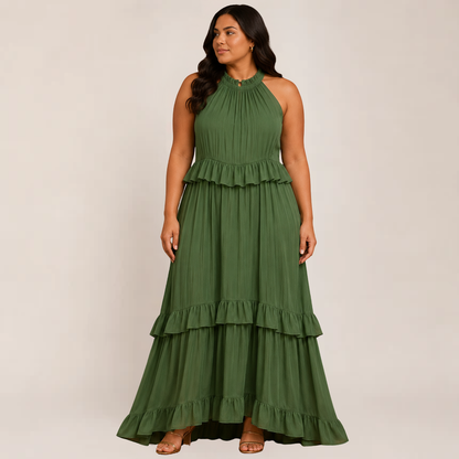 Chic Cherry Dress | Tiered Ruffle Maxi Summer Dress for Wedding Guests, Plus Size Available