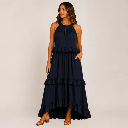 Chic Cherry Dress | Tiered Ruffle Maxi Summer Dress for Wedding Guests, Plus Size Available