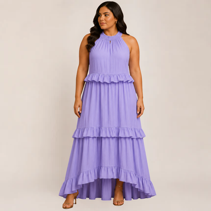 Chic Cherry Dress | Tiered Ruffle Maxi Summer Dress for Wedding Guests, Plus Size Available