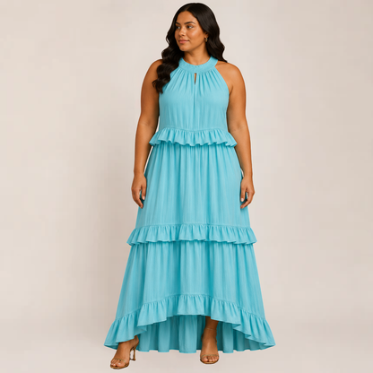 Chic Cherry Dress | Tiered Ruffle Maxi Summer Dress for Wedding Guests, Plus Size Available