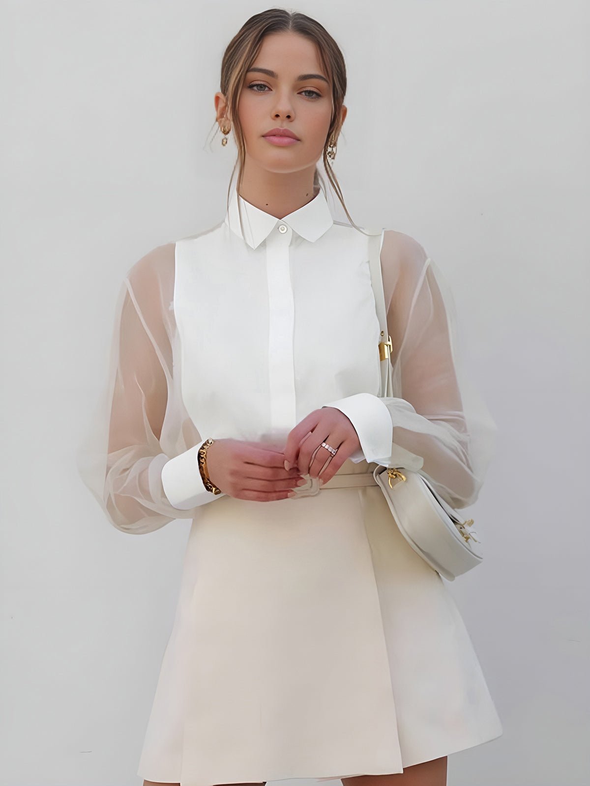 Chic Organza Blouse | Sheer Mesh Sleeves, Timeless Design for Women 1