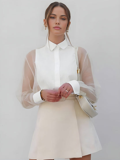 Chic Organza Blouse | Sheer Mesh Sleeves, Timeless Design for Women 1