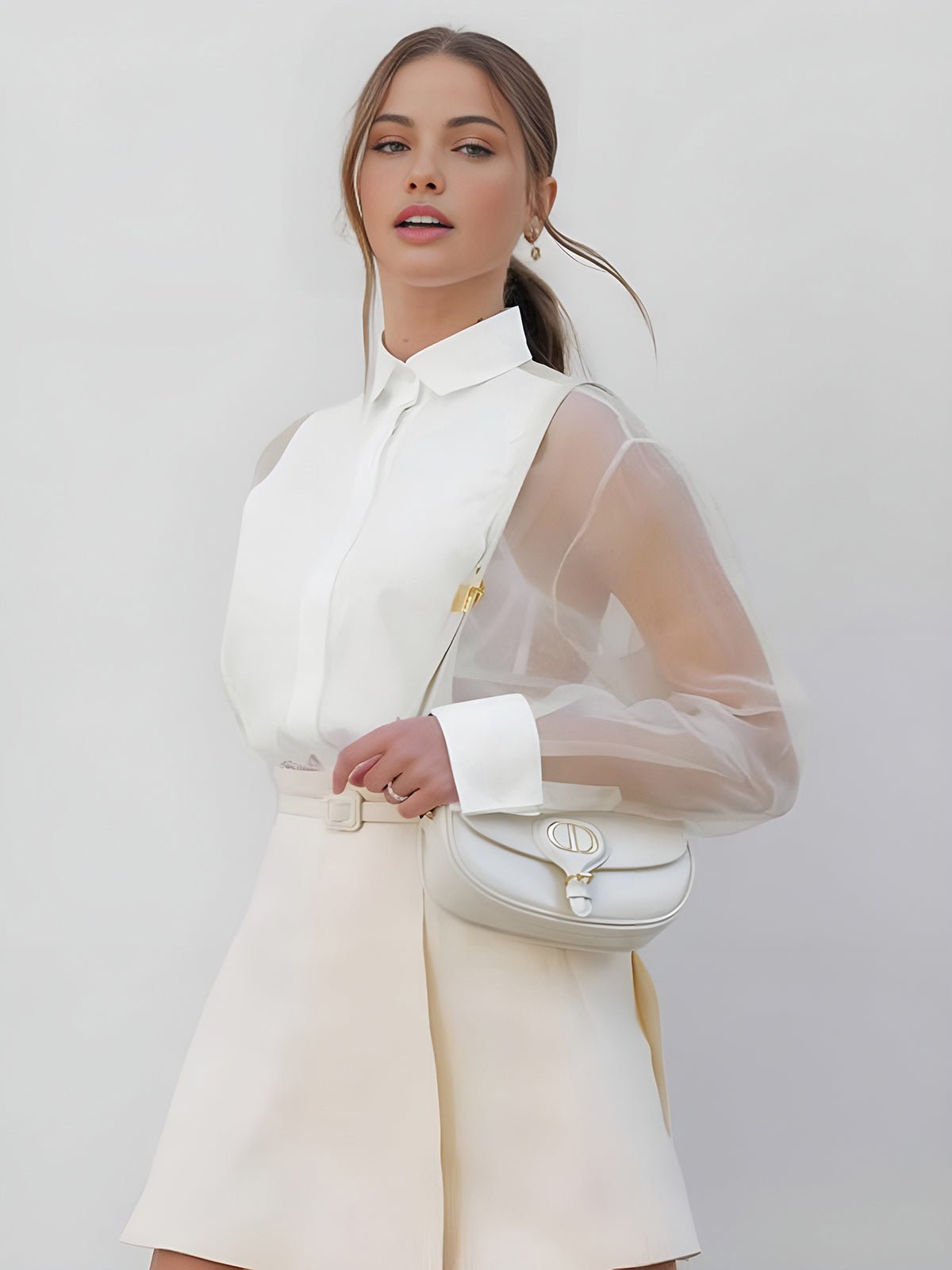 Chic Organza Blouse | Sheer Mesh Sleeves, Timeless Design for Women 2
