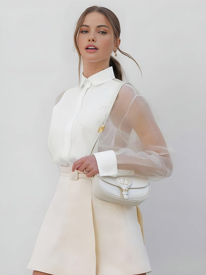 Chic Organza Blouse | Sheer Mesh Sleeves, Timeless Design for Women 2