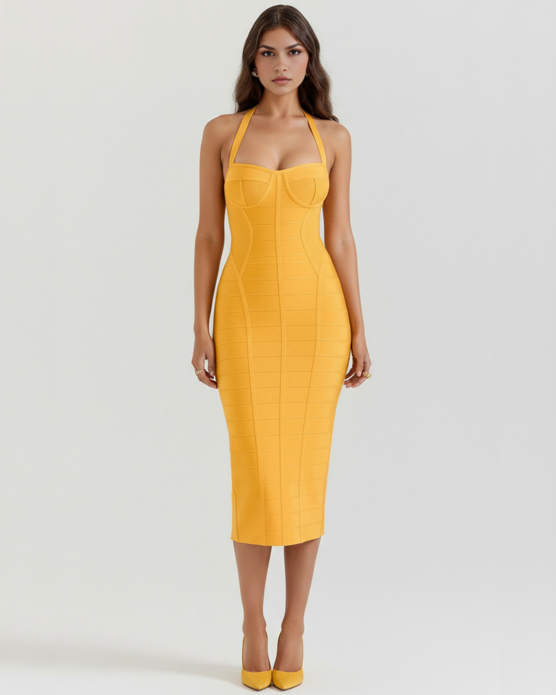 Cleo Midi Dress | Heavyweight Bandage Fabric, Halter Neck, Perfect for Wedding Guest and Cocktail Events 0