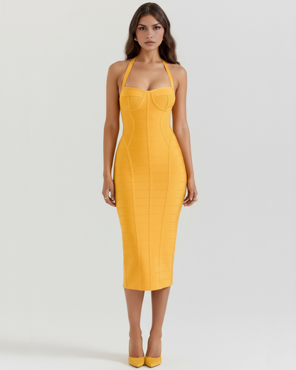 Cleo Midi Dress | Heavyweight Bandage Fabric, Halter Neck, Perfect for Wedding Guest and Cocktail Events 0