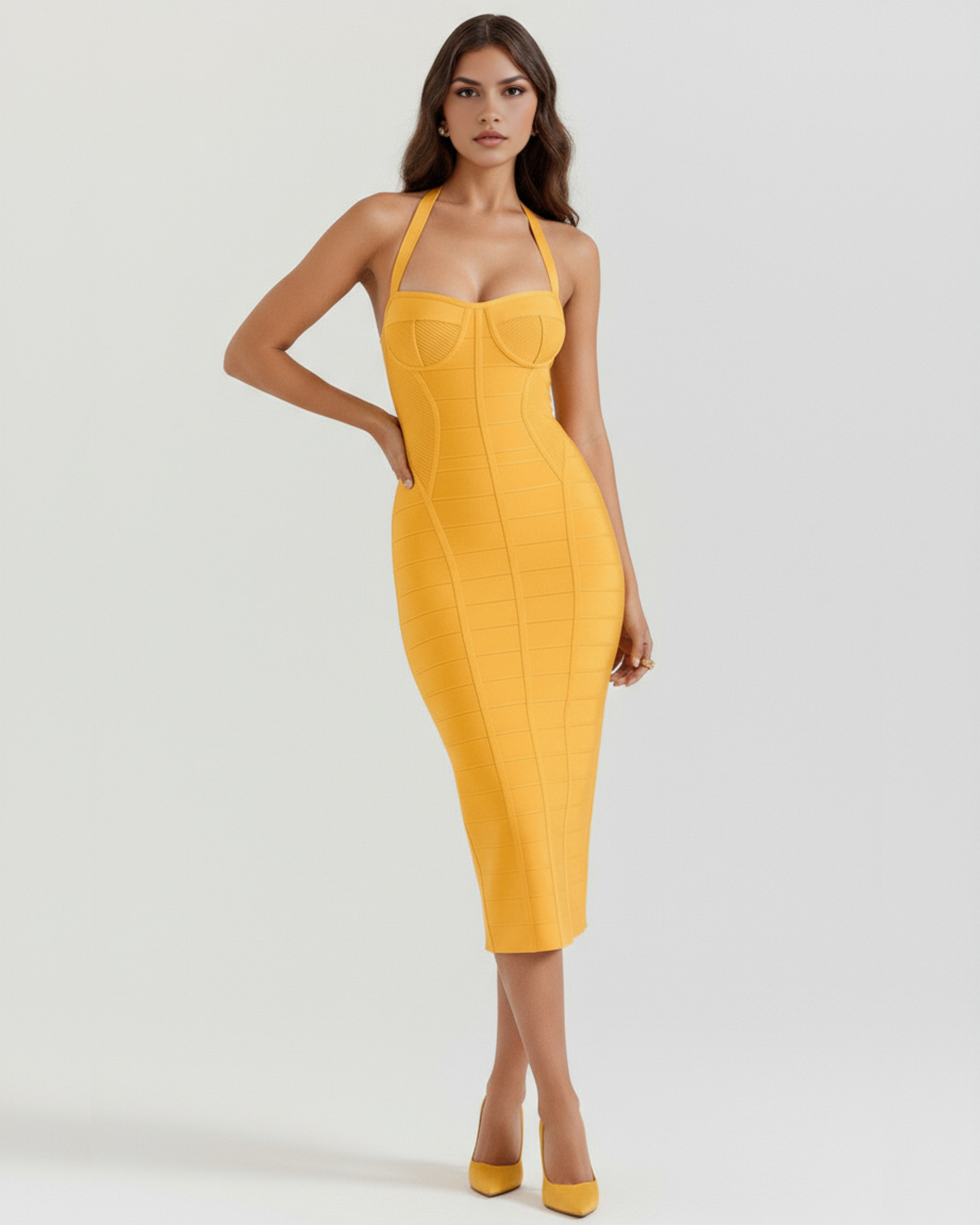 Cleo Midi Dress | Heavyweight Bandage Fabric, Halter Neck, Perfect for Wedding Guest and Cocktail Events 1