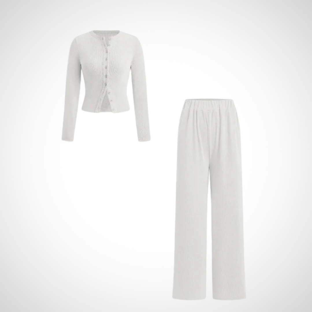 Cora Button Front Set | Long Sleeve Top and Pants 0