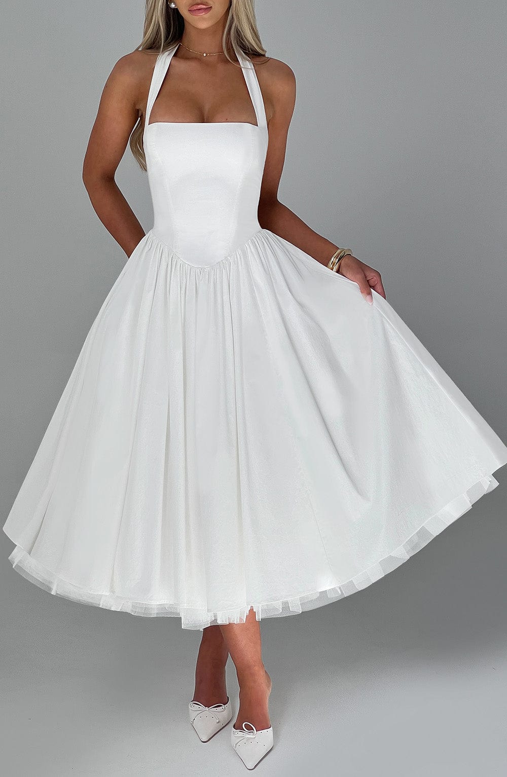 Cressida Midi Dress | Elegant Ivory, Tulle Detail, Perfect for Weddings and Events 3