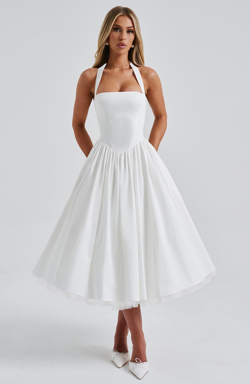 Cressida Midi Dress | Elegant Ivory, Tulle Detail, Perfect for Weddings and Events 4