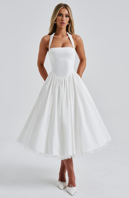 Cressida Midi Dress | Elegant Ivory, Tulle Detail, Perfect for Weddings and Events 4