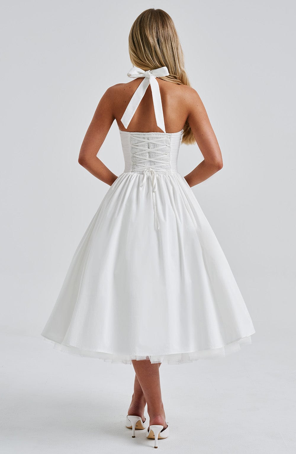 Cressida Midi Dress | Elegant Ivory, Tulle Detail, Perfect for Weddings and Events 5
