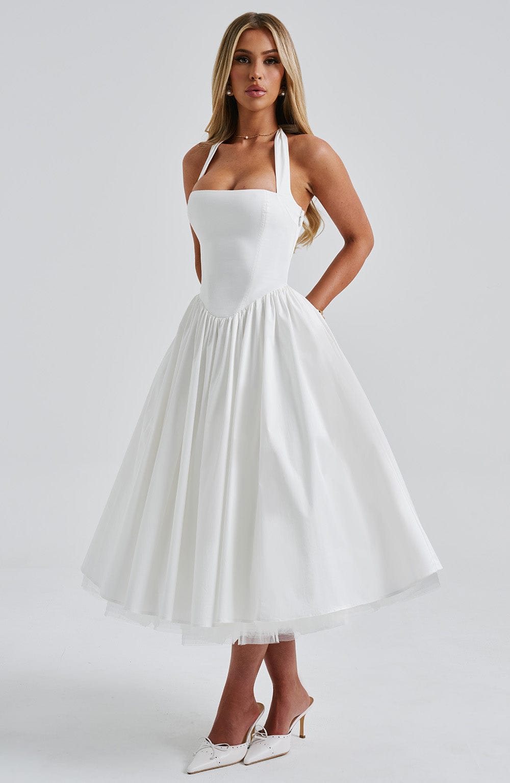 Cressida Midi Dress | Elegant Ivory, Tulle Detail, Perfect for Weddings and Events 6