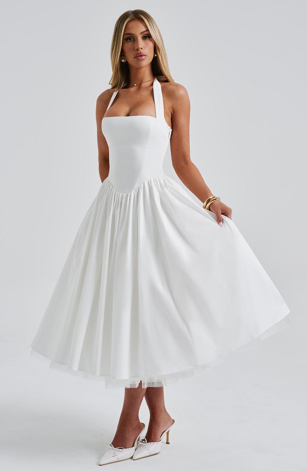 Cressida Midi Dress | Elegant Ivory, Tulle Detail, Perfect for Weddings and Events 7