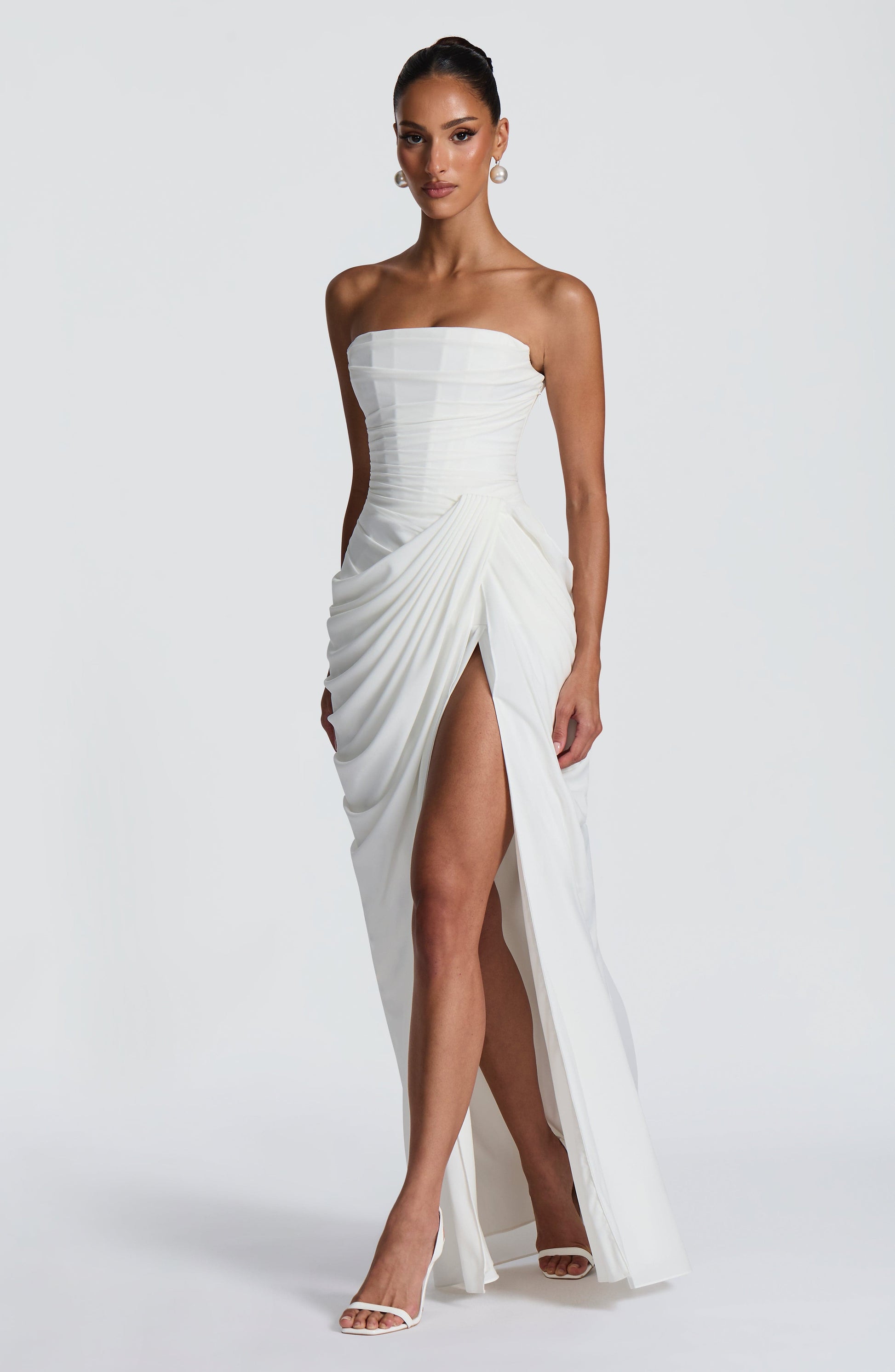 Cyla Maxi Dress | Ivory Chiffon, Strapless with Thigh-High Split 2