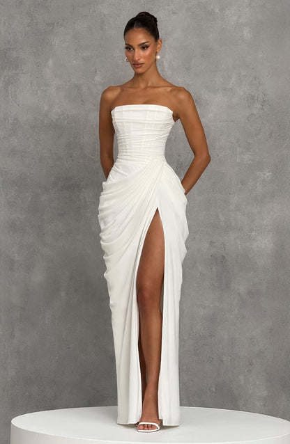 Cyla Maxi Dress | Ivory Chiffon, Strapless with Thigh-High Split 7
