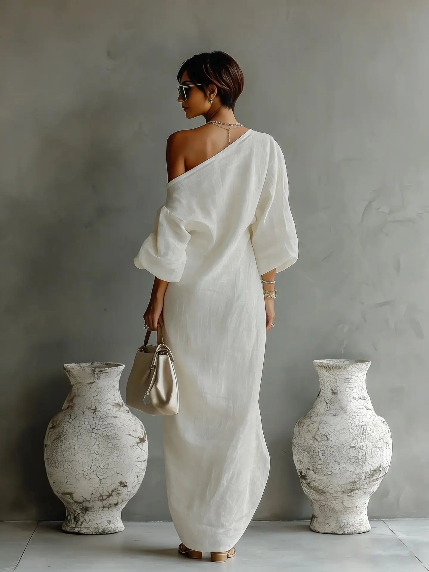 Daisy One Shoulder Dress | Textured Linen, Asymmetrical Hem 2