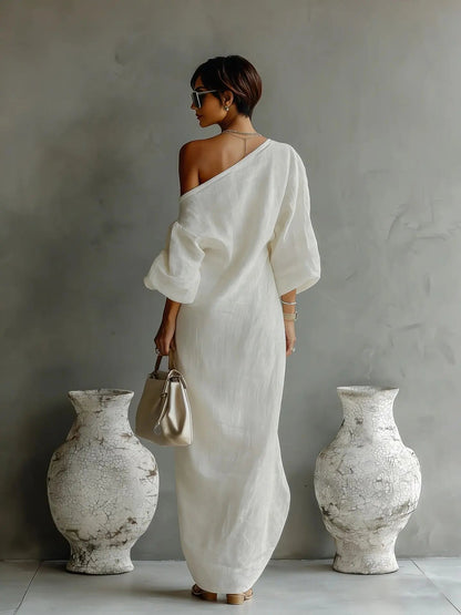 Daisy One Shoulder Dress | Textured Linen, Asymmetrical Hem 2