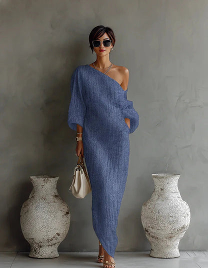 Daisy One Shoulder Dress | Textured Linen, Asymmetrical Hem 4