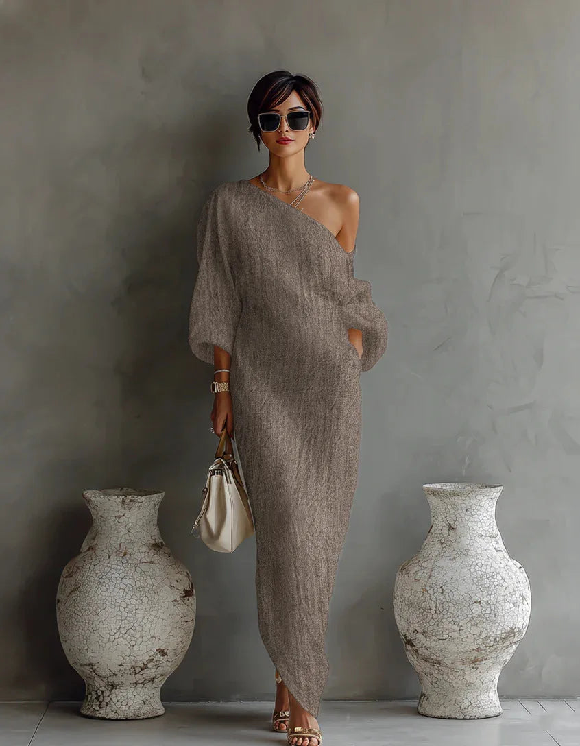 Daisy One Shoulder Dress | Textured Linen, Asymmetrical Hem 5