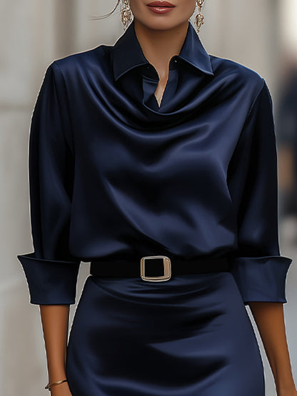 Daphne Midi Dress | Satin Draped-Collar, Elegant Party Dress for Women 2