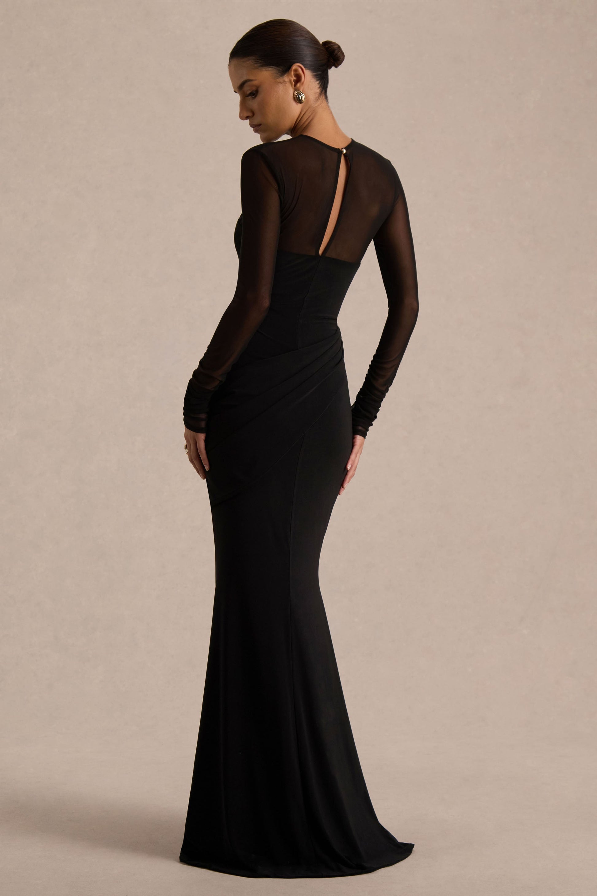 Diva Maxi Dress | Black Jersey & Mesh, High Neck 1