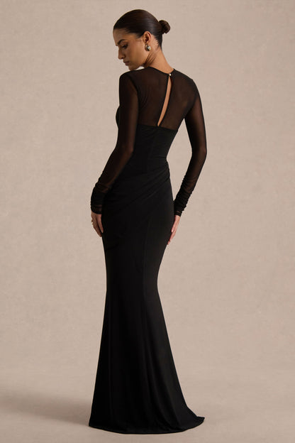 Diva Maxi Dress | Black Jersey & Mesh, High Neck 1