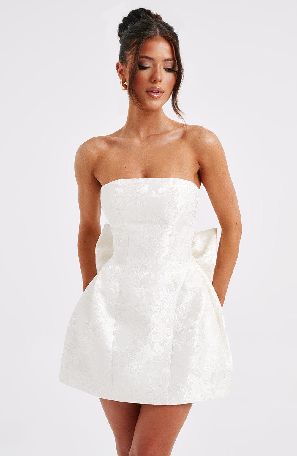 Elenora Women's Dress | Strapless Lace-Up Mini Dress with Structured Skirt 2