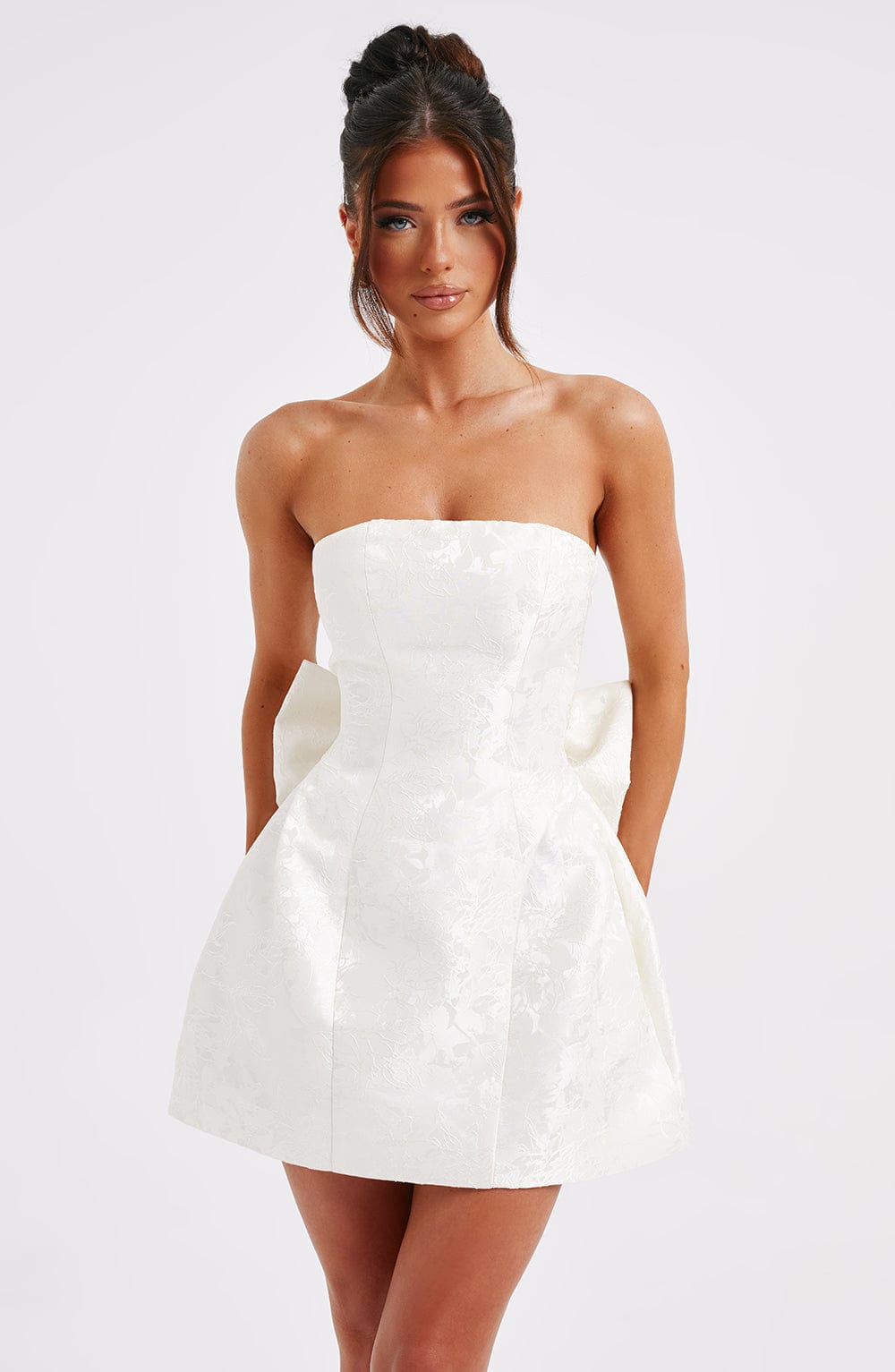 Elenora Women's Dress | Strapless Lace-Up Mini Dress with Structured Skirt 7