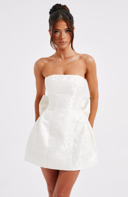Elenora Women's Dress | Strapless Lace-Up Mini Dress with Structured Skirt 7
