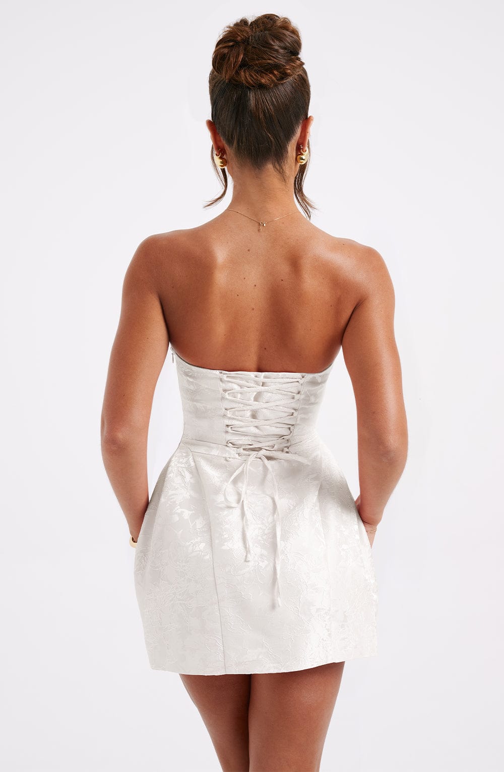 Elenora Women's Dress | Strapless Lace-Up Mini Dress with Structured Skirt 8