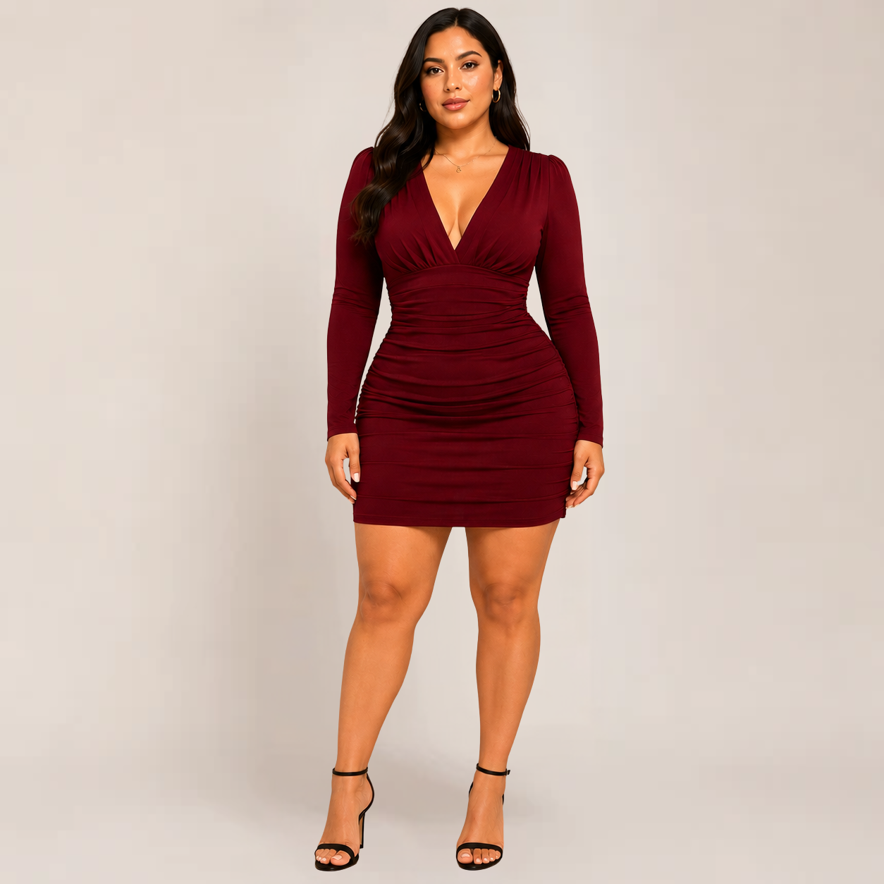 Elysia Bodycon Mini Dress | V-Neck, Long Sleeve, Available in Black and White