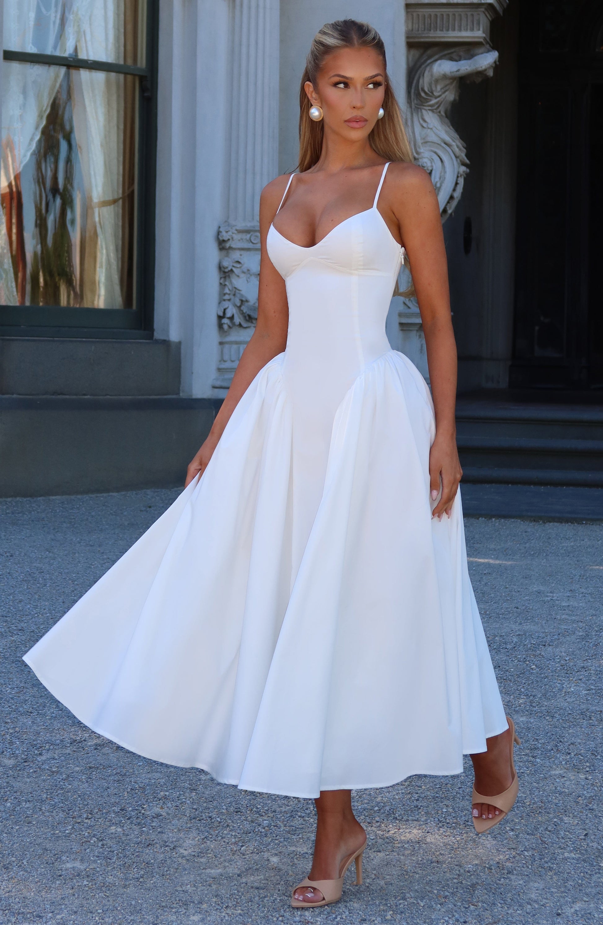 Elysia Midi Dress | Ivory, Sweetheart Neckline, Lace-Up Back 1