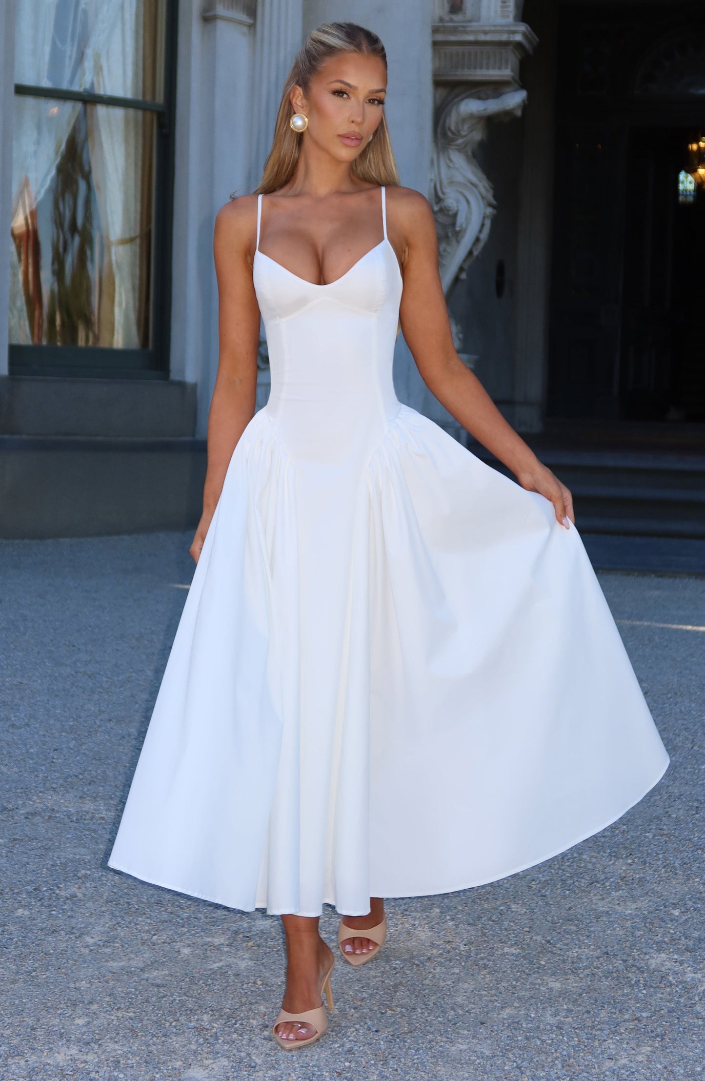 Elysia Midi Dress | Ivory, Sweetheart Neckline, Lace-Up Back 2