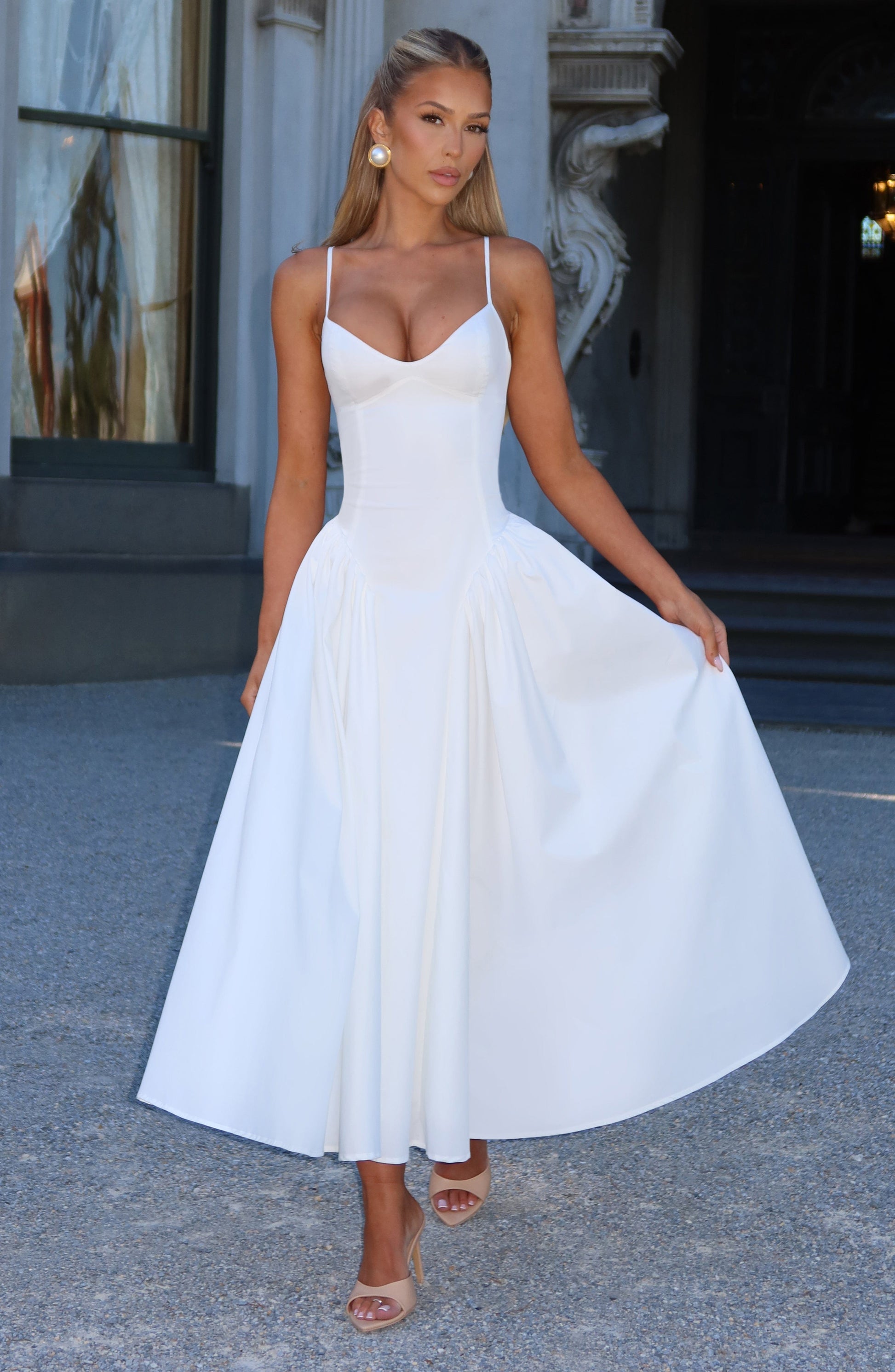 Elysia Midi Dress | Ivory, Sweetheart Neckline, Lace-Up Back 2