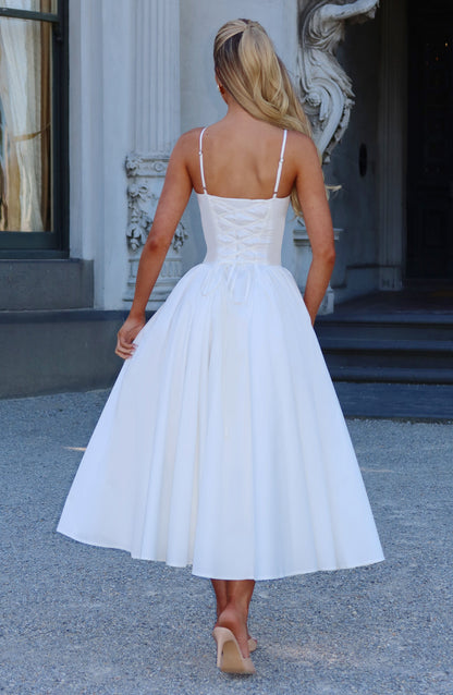 Elysia Midi Dress | Ivory, Sweetheart Neckline, Lace-Up Back 3