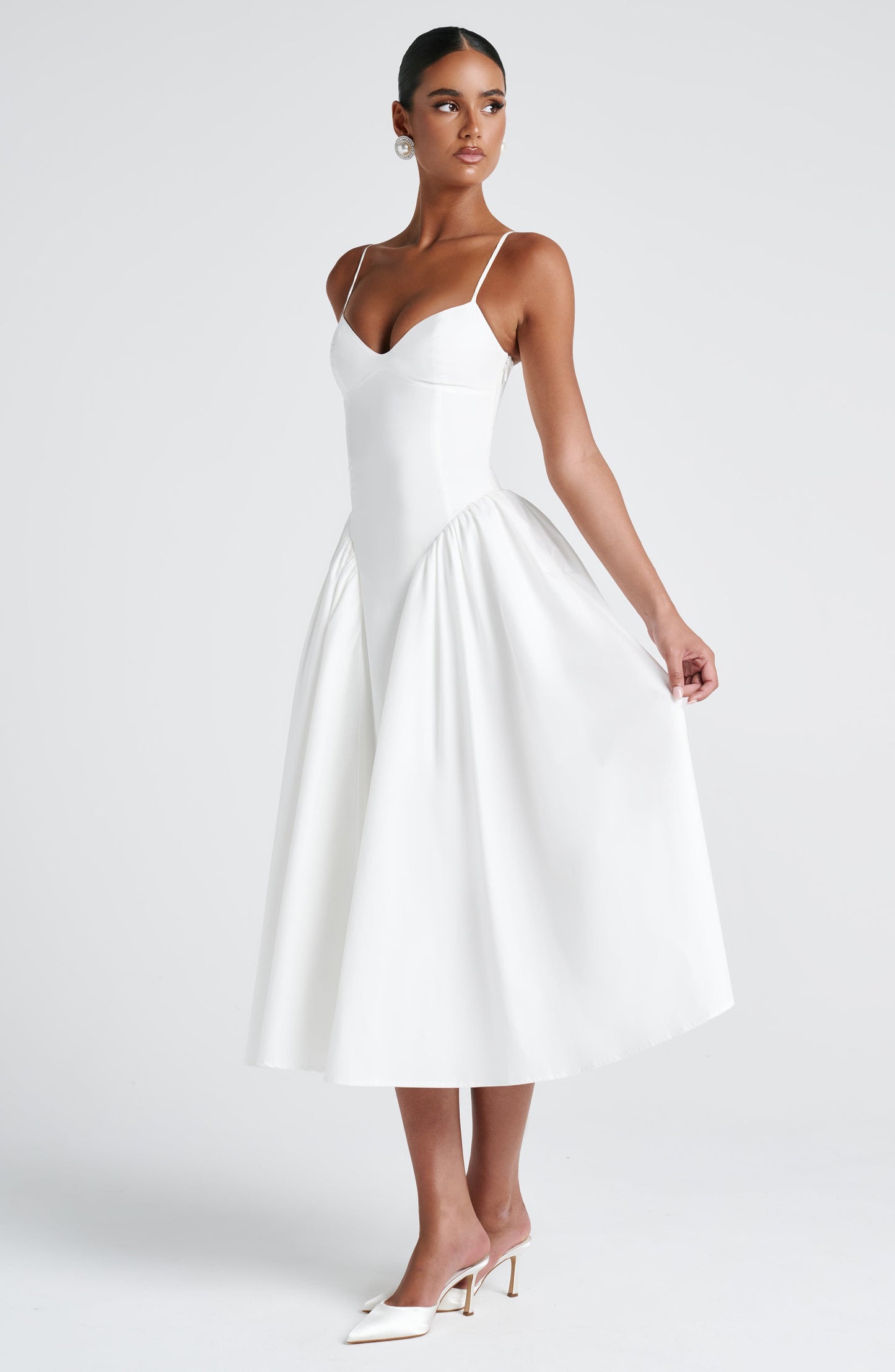 Elysia Midi Dress | Ivory, Sweetheart Neckline, Lace-Up Back 5
