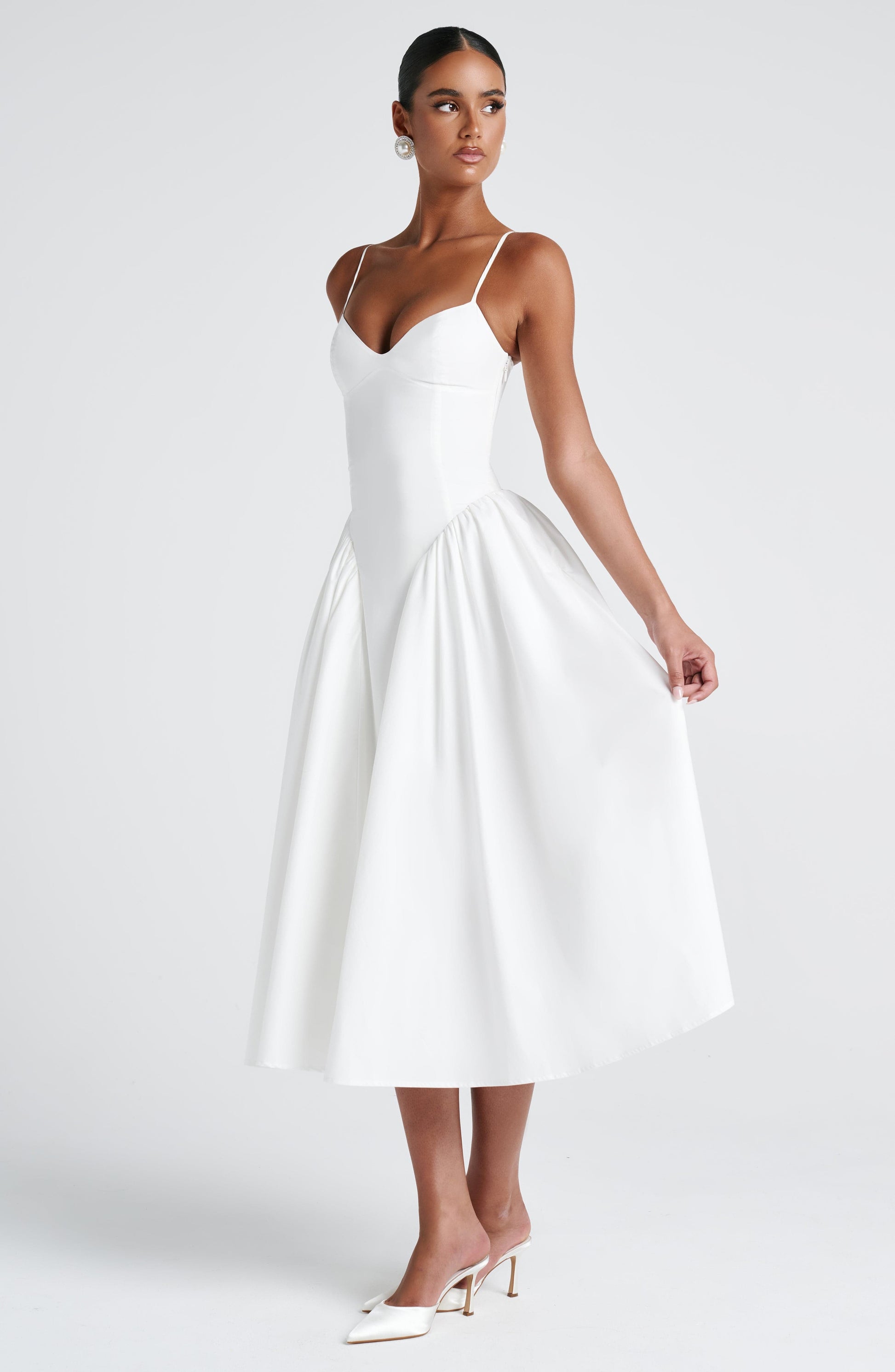 Elysia Midi Dress | Ivory, Sweetheart Neckline, Lace-Up Back 5