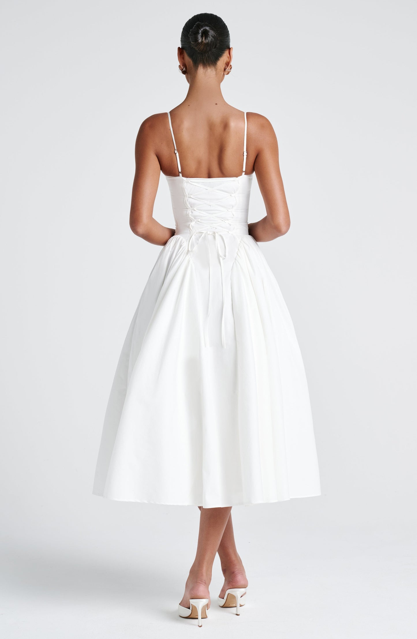 Elysia Midi Dress | Ivory, Sweetheart Neckline, Lace-Up Back 6