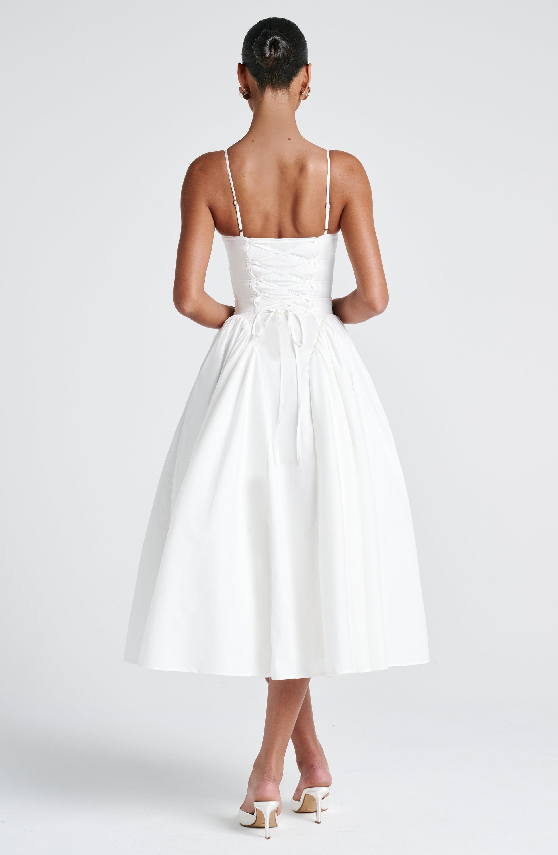 Elysia Midi Dress | Ivory, Sweetheart Neckline, Lace-Up Back 6