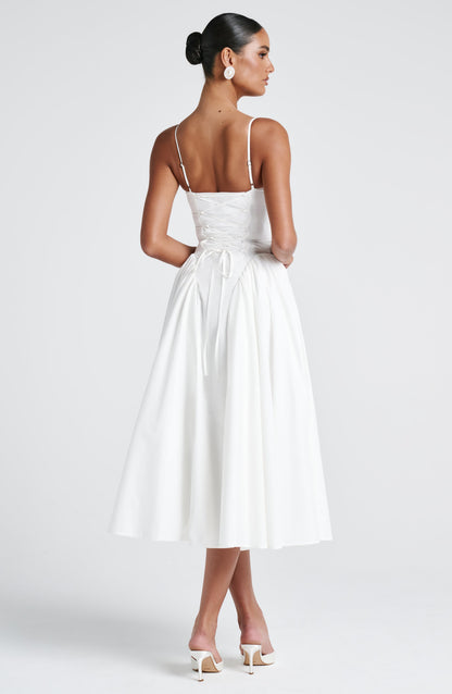 Elysia Midi Dress | Ivory, Sweetheart Neckline, Lace-Up Back 7