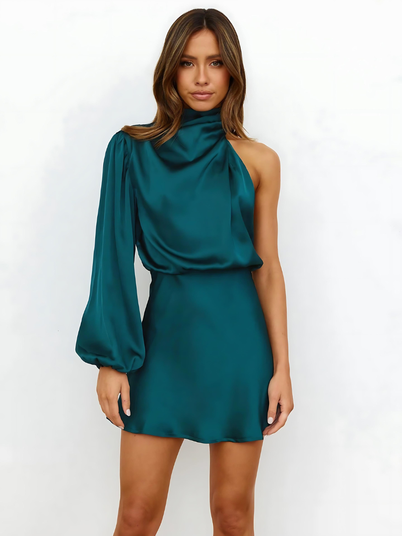 Elysia One-Shoulder Dress | Elegant Satin Cocktail Dress for Wedding Guests 8