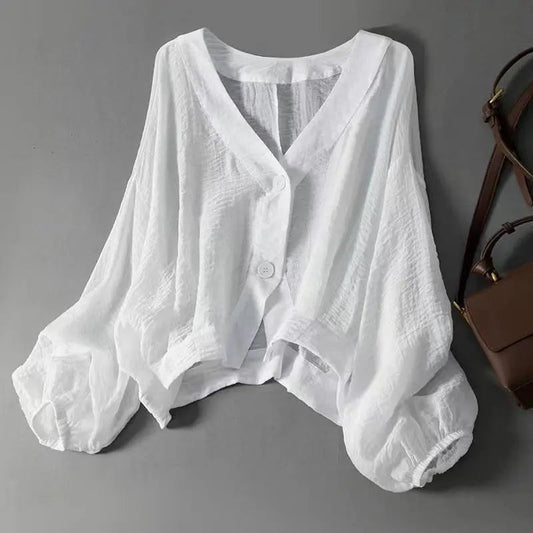 Elysia Summer Blouse | Cotton-Linen Blend, Batwing Sleeves 0