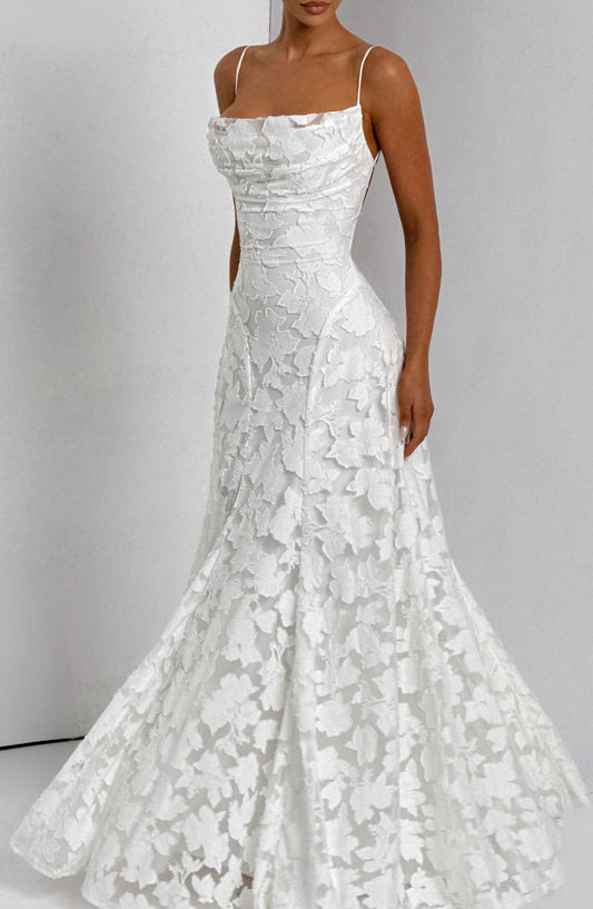 Felicity Maxi Dress | Floral Burnout, Elegant Cowl Neck 0